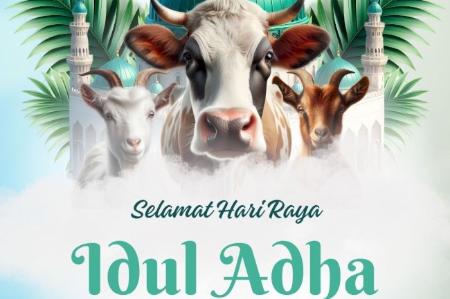 Selamat hari raya idul adha 1445 H "Sesungguhnya kami telah memeberikan kepadamu nikmat yang banyak. Maka dirikanlah sholat karena Tuhammu, dan Berkunbanlah" (Qs. Al-kautsar, 1-2)