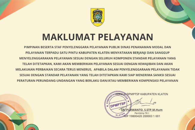 Maklumat Pelayanan DPMPTSP Kabupaten Klaten