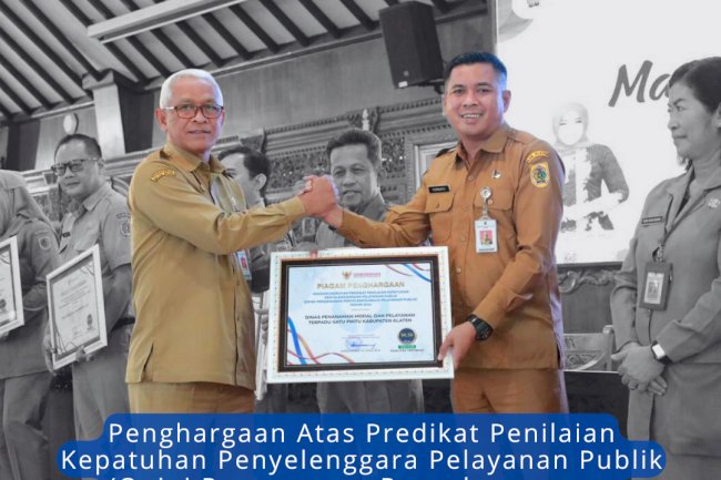 penghargaan Atas Penganugerahan Predikat Penilaian Kepatuhan Penyelenggara Pelayanan Publik (Opini Pengawasan Penyelenggaraan Pelayanan Publik) Tahun 2024