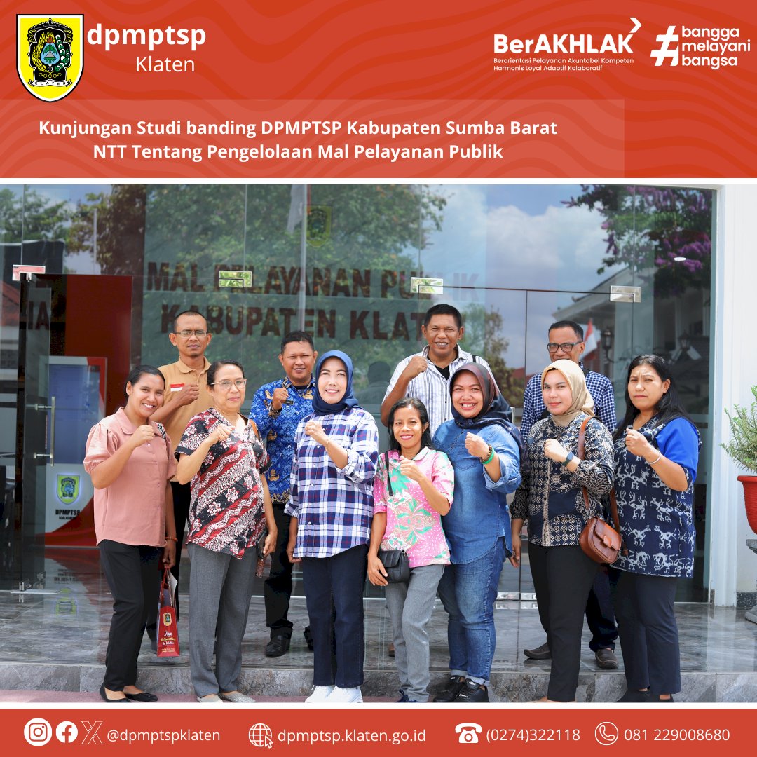 Kunjungan Studi banding DPMPTSP Kabupaten Sumba Barat NTT Tentang Pengelolaan Mal Pelayanan Publik di DPMPTSP Kabupaten Klaten