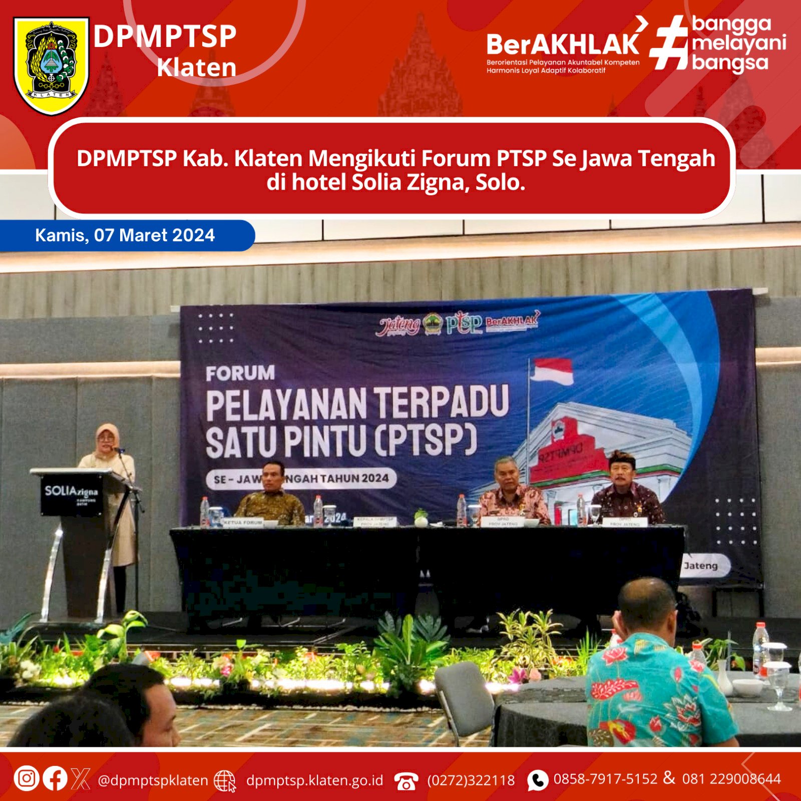 DPMPTSP kab. Klaten Mengikuti Forum PTSP Se Jawa Tengah pada tanggal 07-08 Maret 2024