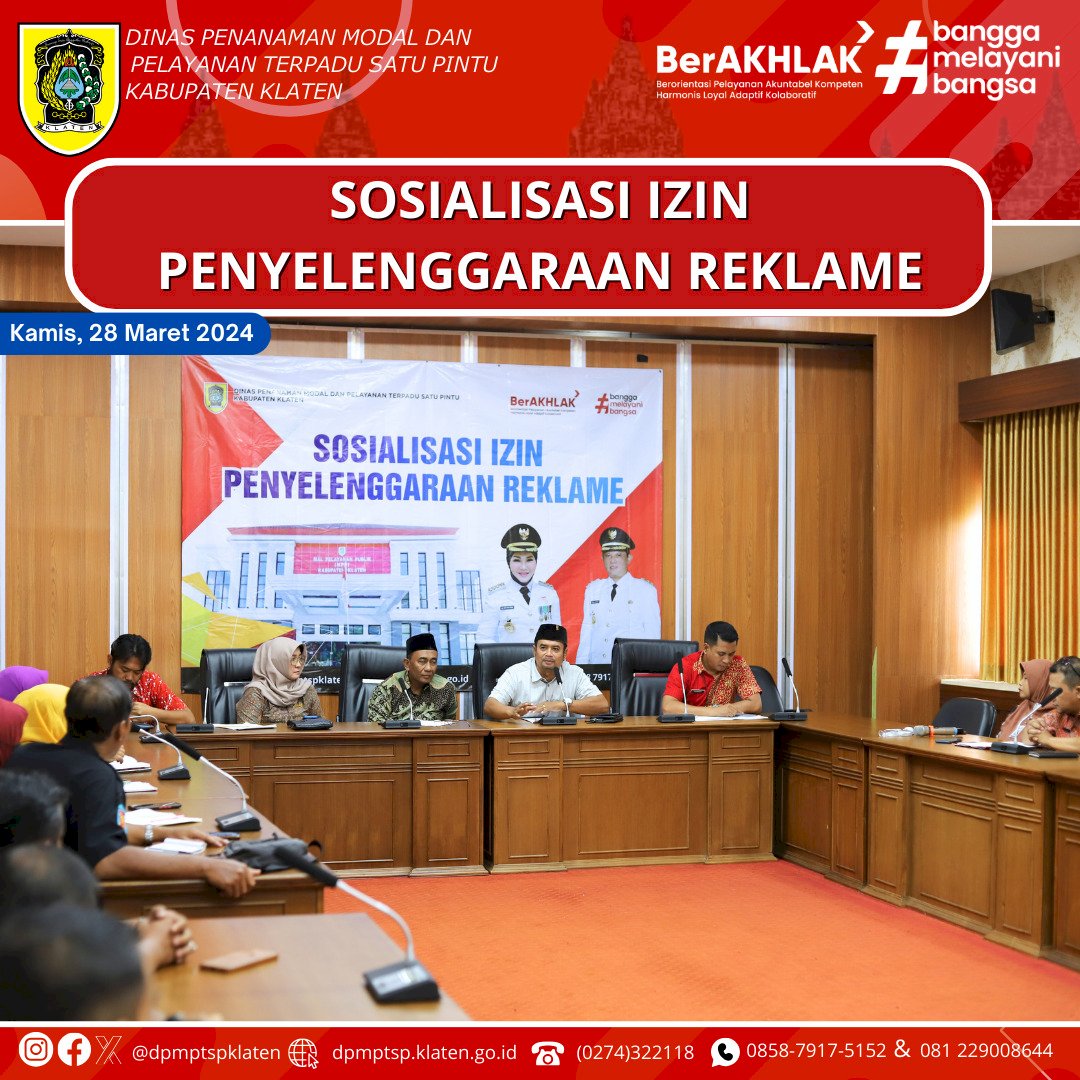 Dinas Penanaman Modan Dan Pelayanan Terpadu Satu Pintu (DPMPTSP) Kabupaten Klaten Menggelar SOSIALISASI IZIN PENYELENGGARAAN REKLAME