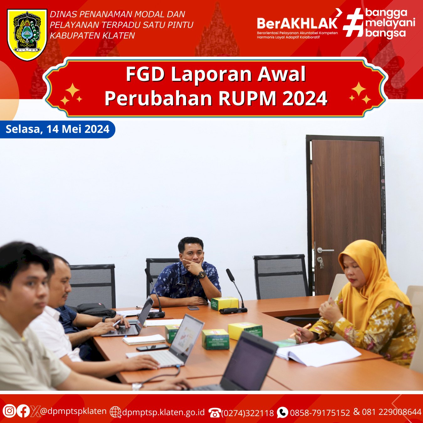 Dinas Penanaman Modan Dan Pelayanan Terpadu Satu Pintu (DPMPTSP) Kabupaten Klaten Melaksanakan Rapat FGD Laporan Awal Perubahan RUPM 2024 bersama Konsultan ICDE.