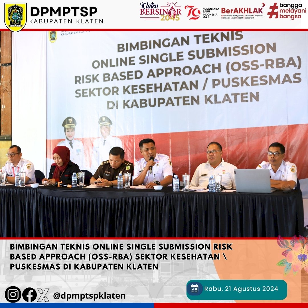 Bimbingan Teknis Online Single Submission Risk Based Approach (OSS-RBA) Sektor Kesehatan/ Puskesmas di Kabupaten Klaten