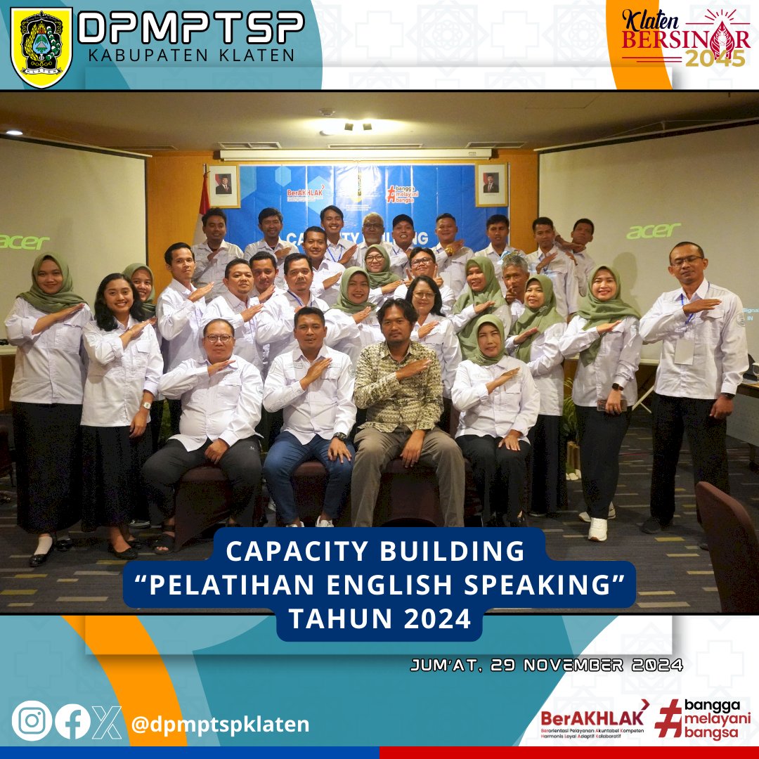 Capacity Building "Pelatihan English Speaking" tahun 2024 bagi petugas layanan DPMPTSP Kabupaten Klaten