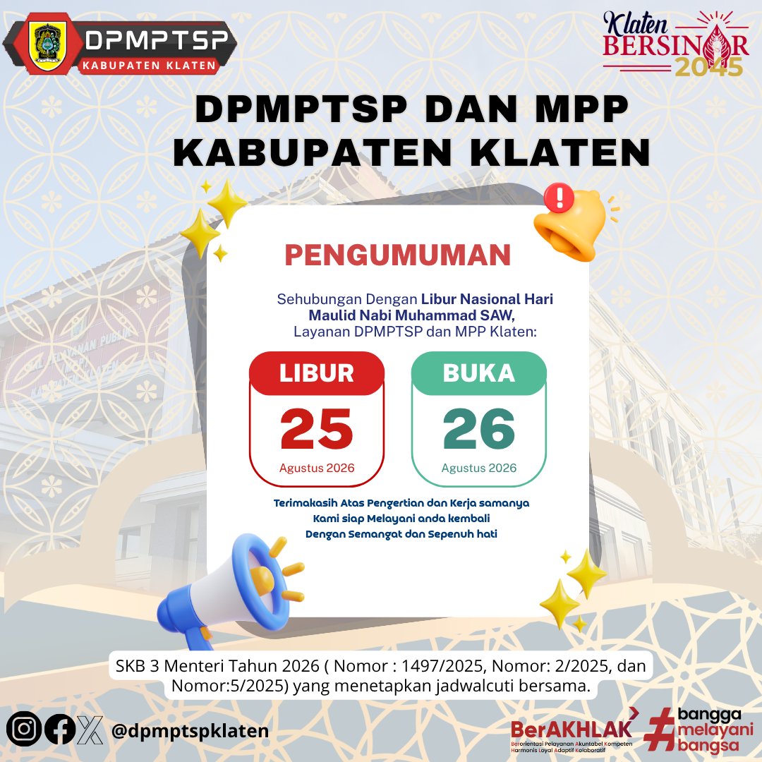 ???? PENGUMUMAN PELAYANAN MPP Kab.KLATEN