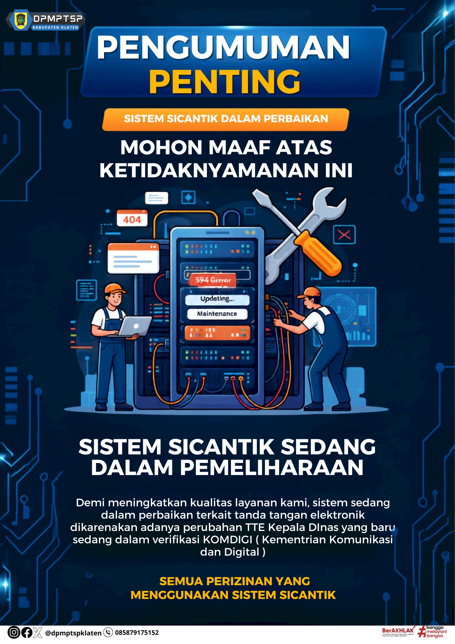 Informasi Pemeliharaan Aplikasi SICANTIK